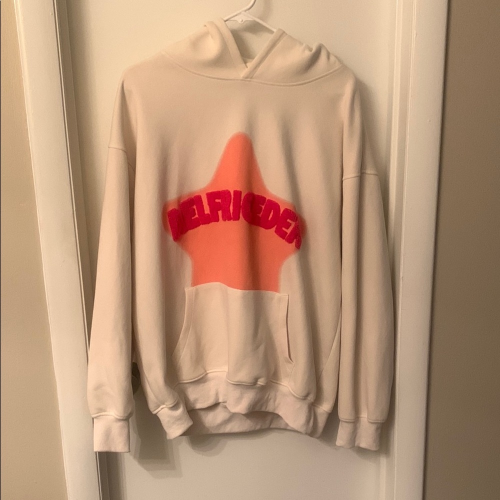 Cream Hoodie with Pink Graphic